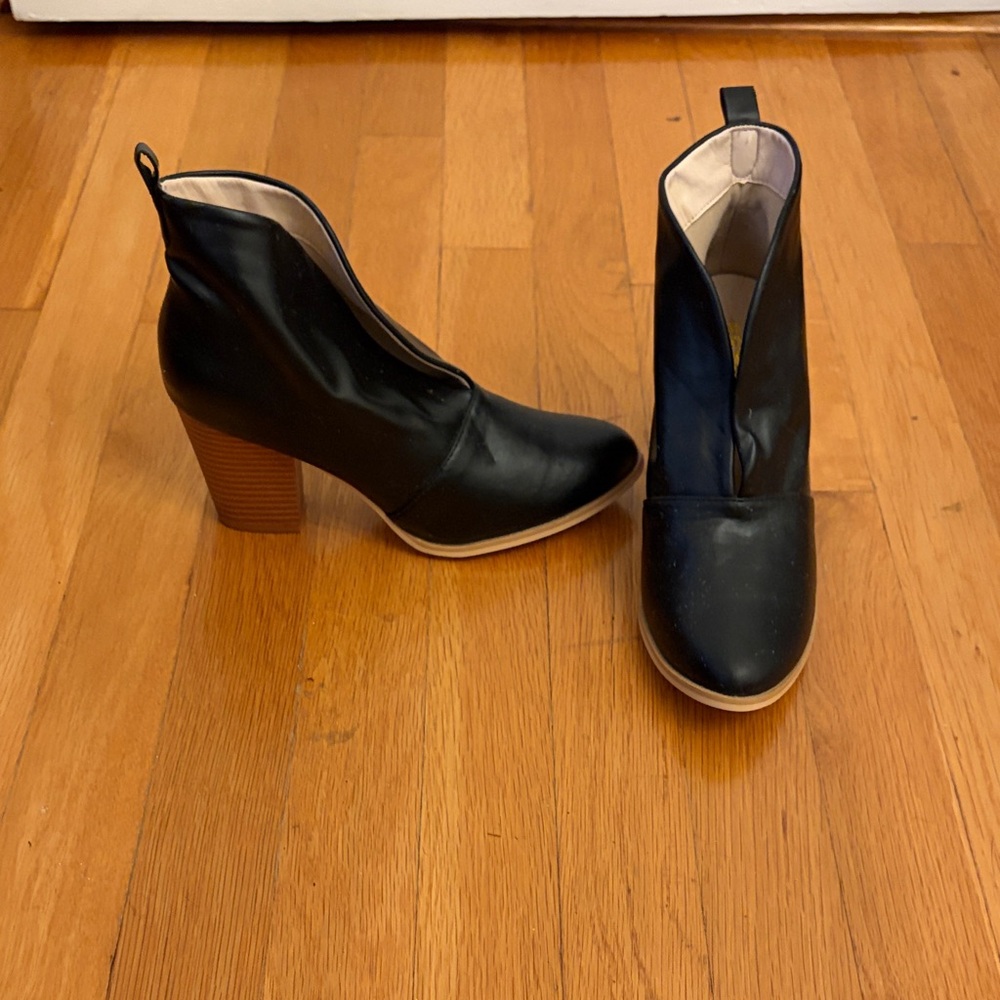 Black Faux Leather Ankle Boots